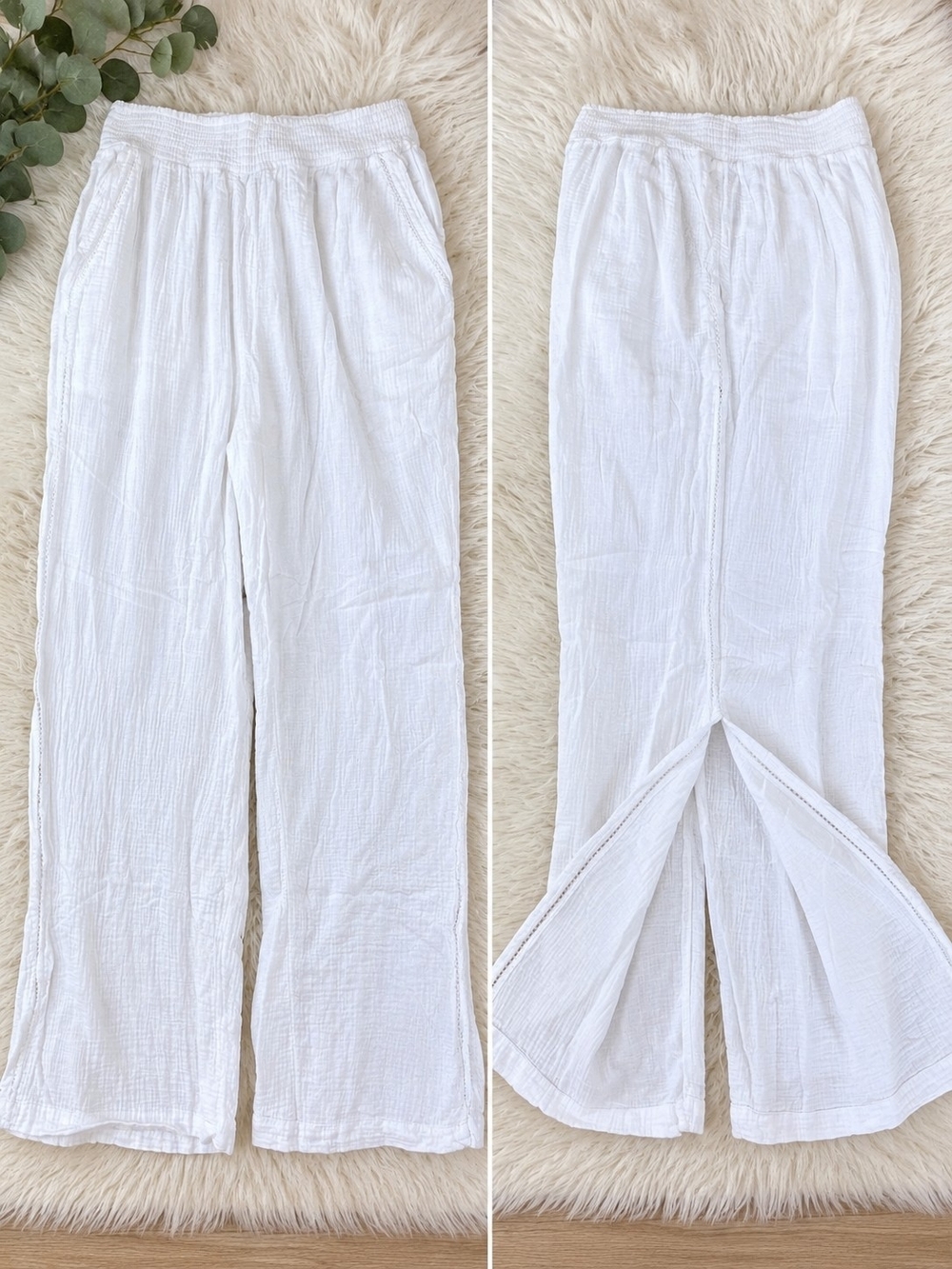 White Women’s Lightweight Gauze Wide-Leg Pants